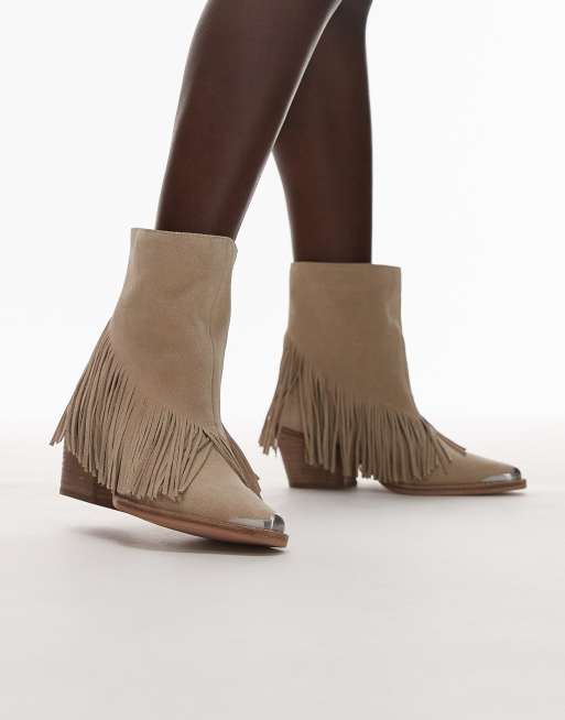Bronx - Jukeson - Western enkellaarzen van suède met kwastjes in lichtbeige, 2 van 4
