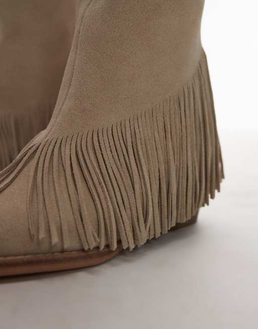 Bronx - Jukeson - Western enkellaarzen van suède met kwastjes in lichtbeige, 3 van 4