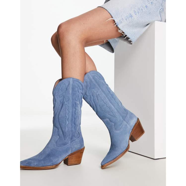 Blue suede best sale boots womens