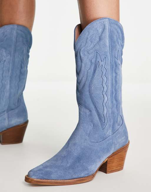 Blue suede cowboy boots sale