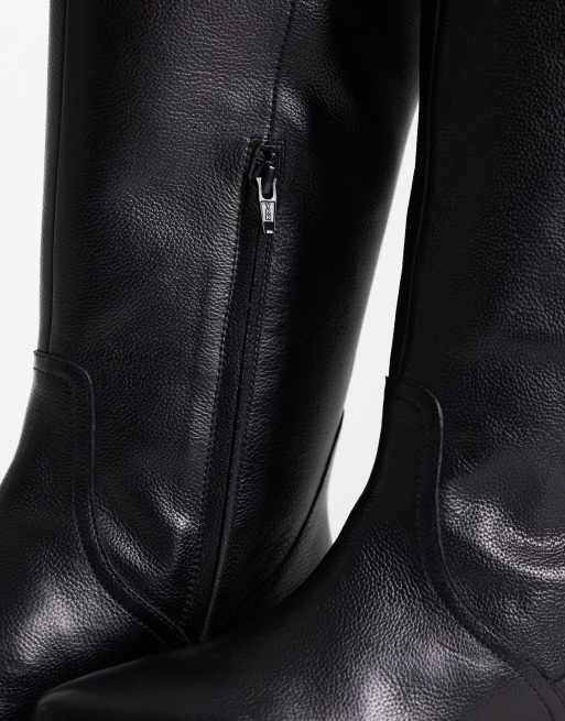 Bronx Kenda-ll ruched knee boots in vintage black leather, 4 of 4