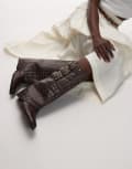 [Bronx] Bronx kendr-a buckle detail fold over boots in croc print coffee bean-Brown 40 Coffee bean