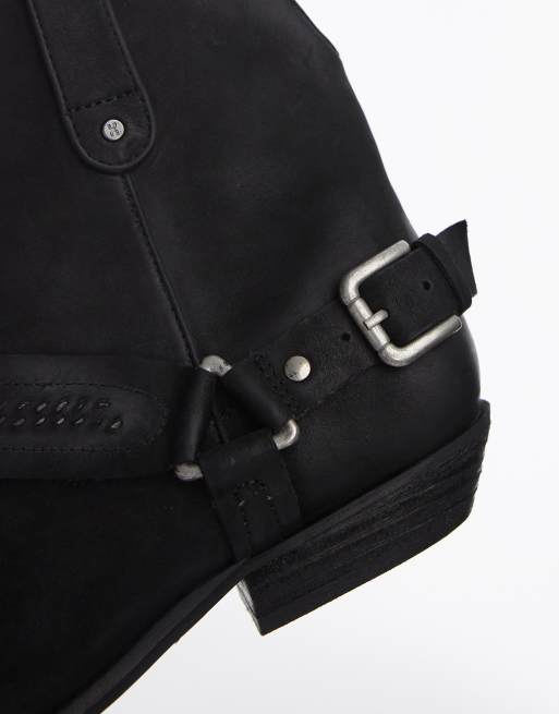 Bronx – Kendra – Czarne kowbojskie botki do kostki z nubuku w stylu vintage, 4 z 4