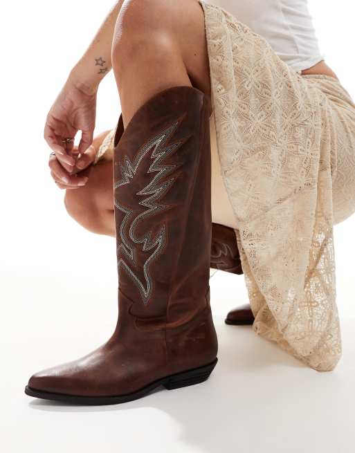 Bronx - Kendra - Stivali al ginocchio in pelle ruggine effetto vintage stile western