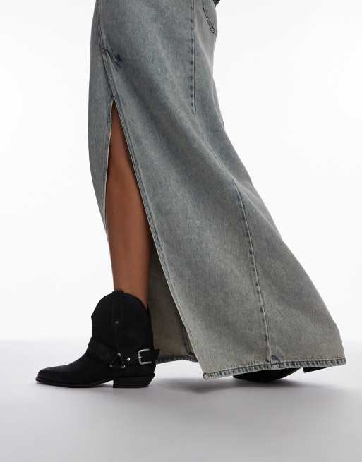 Bronx – Kendra – Svarta ankelboots i vintage nubuckläder i cowboystil