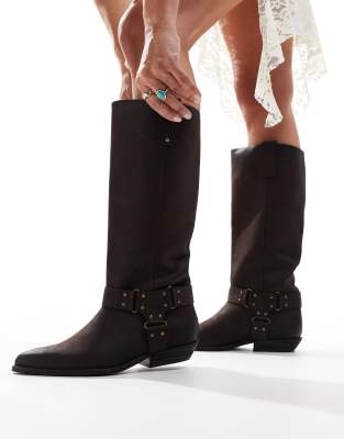 Bronx Bronx Kendra western knee boots in coffee bean vintage leather-Brown