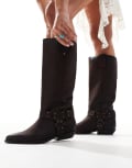 [Bronx] Bronx Kendra western knee boots in coffee bean vintage leather-Brown 37 BROWN