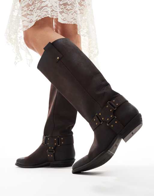 Bronx Kendra western knee boots in coffee bean vintage leather, 3 of 4