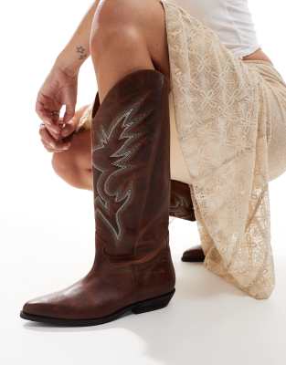 Bronx Bronx Kendra western knee boots in rust vintage leather-Brown