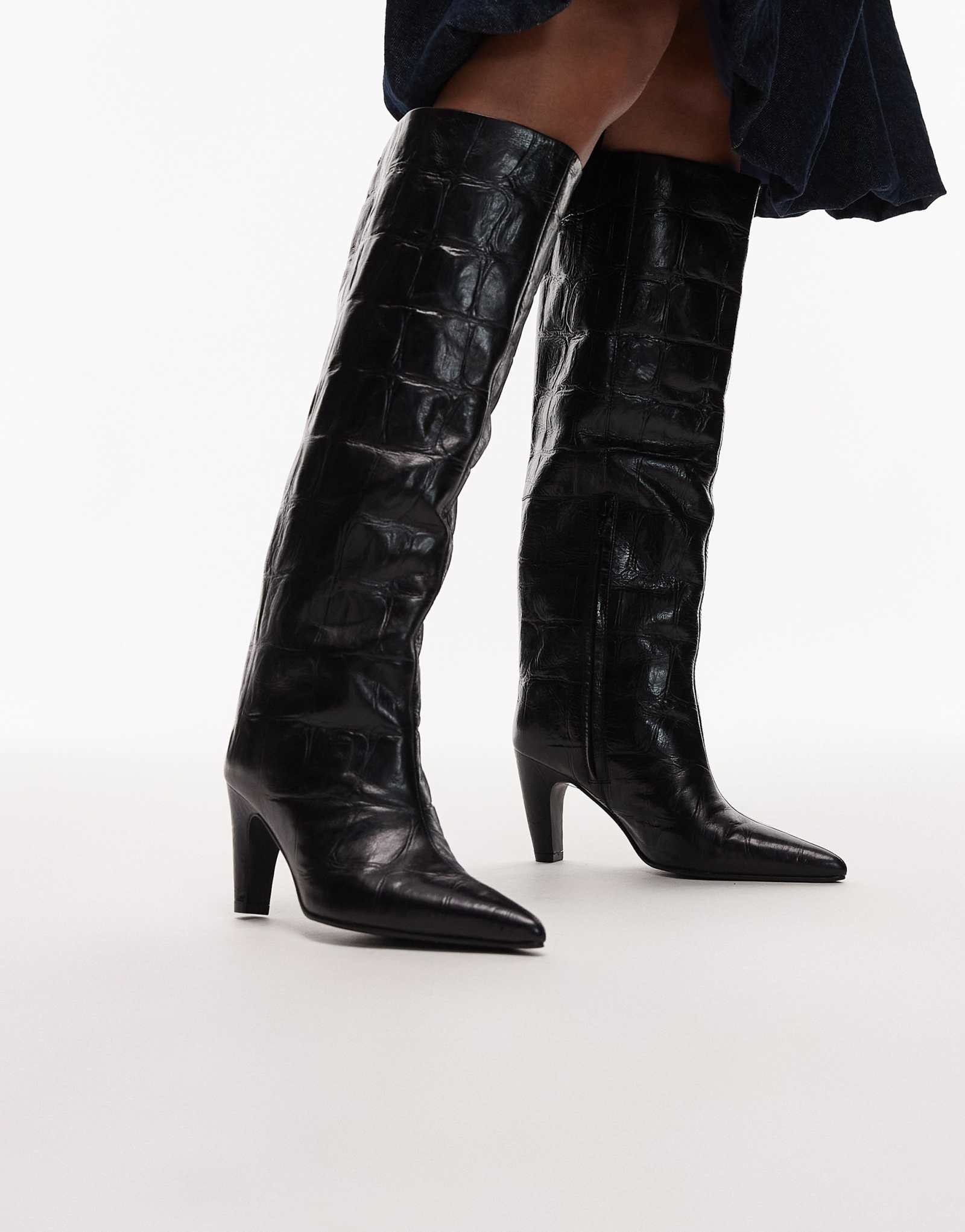 Сапоги до колена Bronx из черной крокодиловой кожи
