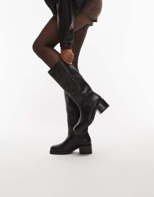 Bronx - Kniehohe, geprägte Lederstiefel in Schwarz