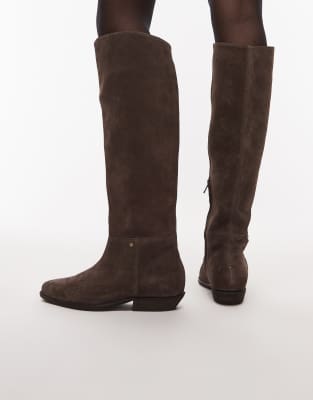Bronx - Kniehohe Reiterstiefel aus Wildleder in Kaffeebraun-Brown