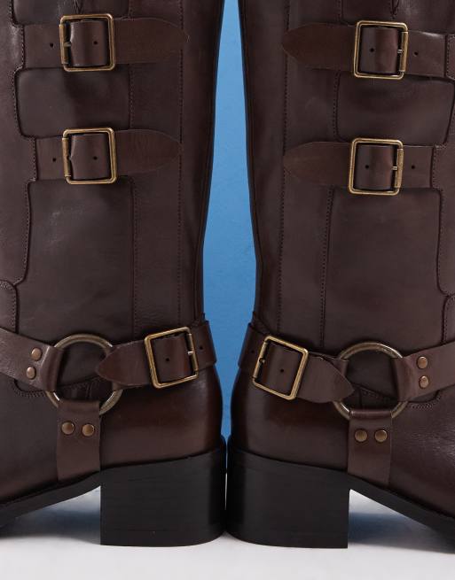 Bronx Ky-ley pull on knähöga boots med harness i vintage coffee bean-läder, 2 av 4