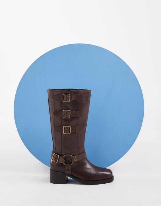 Bronx Ky-ley pull on knähöga boots med harness i vintage coffee bean-läder, 4 av 4