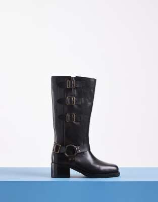 Bronx Ky-ley Pull On Knee Boots With Harness Detailing In Multi