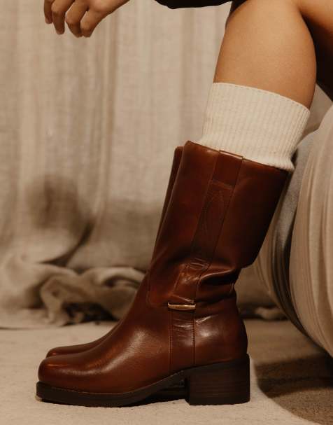 Bronx Ky-ley refined leather cowboy boots in caramel - view 1