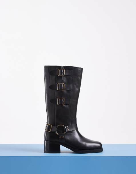 Bronx Ky-ley Schlupf-Kniestiefel mit Harness aus Vintage-Schwarzleder - view 1
