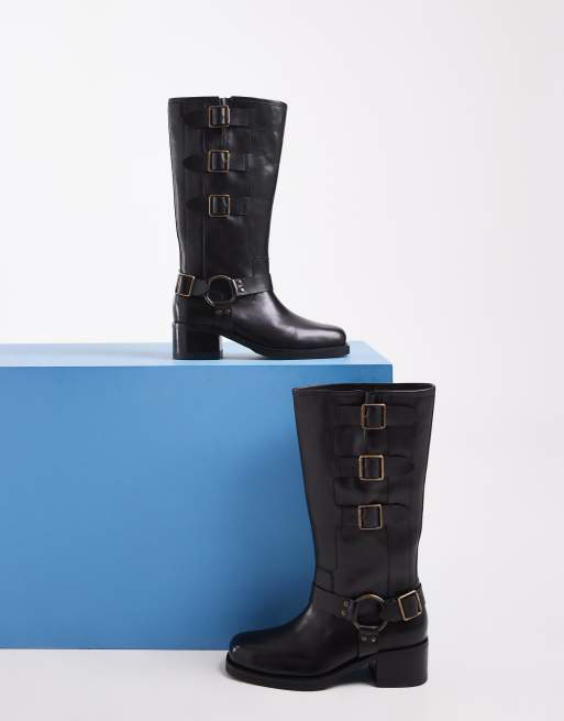 Bronx Ky-ley Schlupf-Kniestiefel mit Harness aus Vintage-Schwarzleder, 2 von 4