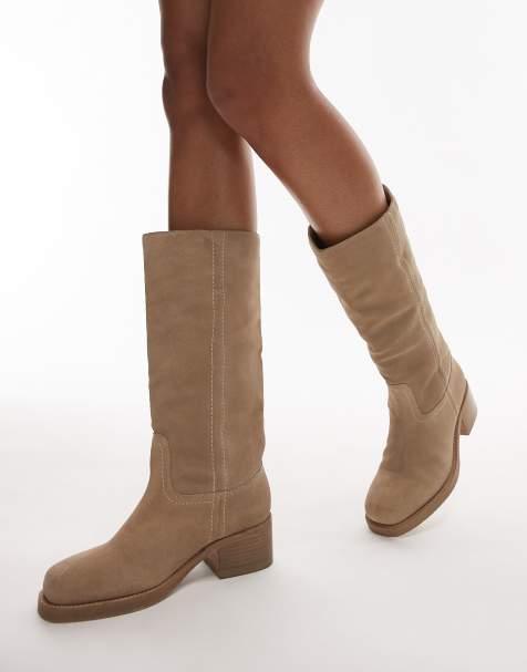 Bronx - Ky-ley - Stivali al ginocchio stile western in camoscio color latte d'avena slavato - view 1