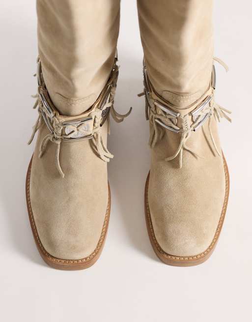 Bronx - Ky-ley - Suède westernlaarzen met kwastjes in lichtbeige, 2 van 3