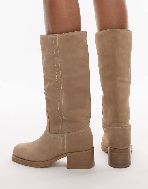 Bronx Ky-ley western knee boots in oatmilk washed suede
