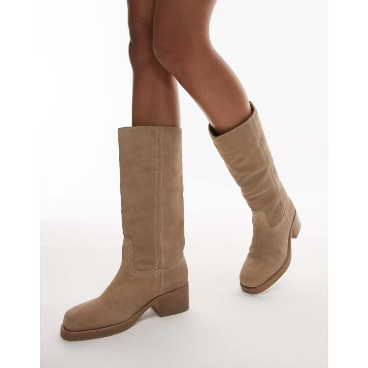 Bronx Ky-ley western knee boots in oatmilk washed suede | ASOS