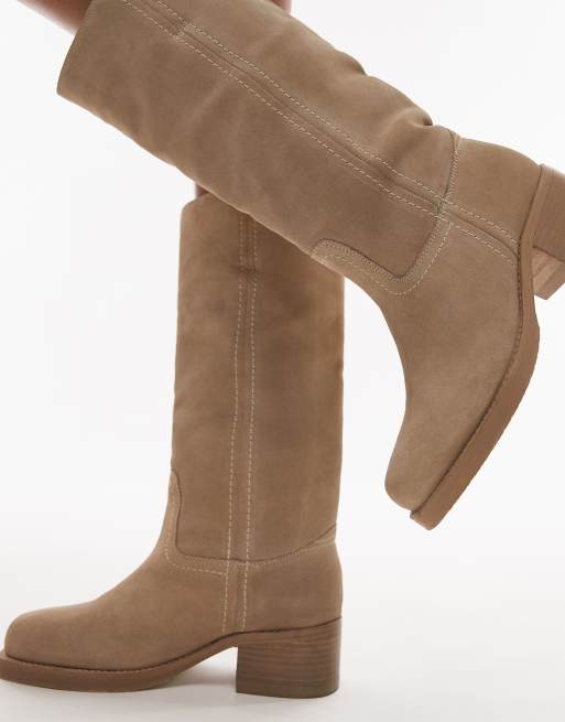Bronx Ky-ley western knee boots in oatmilk washed suede