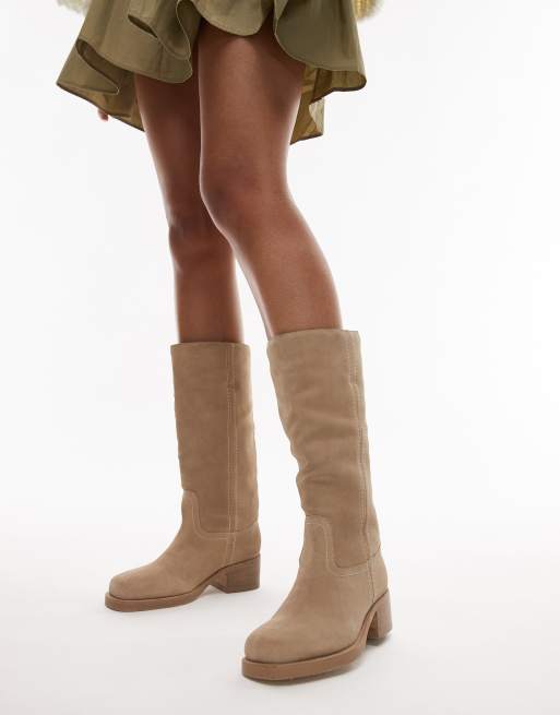 Bronx Ky-ley western knee boots in oatmilk washed suede