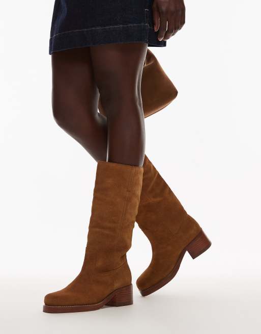 Bronx Ky-ley western knee boots in toffee washed suede