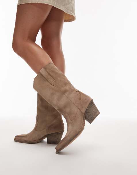 Bronx Ky-rie slouchy western boot in suede oatmilk - view 1