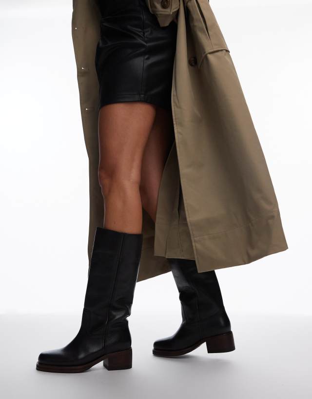 Bronx Kyley knee boots in black vintage leather | ASOS