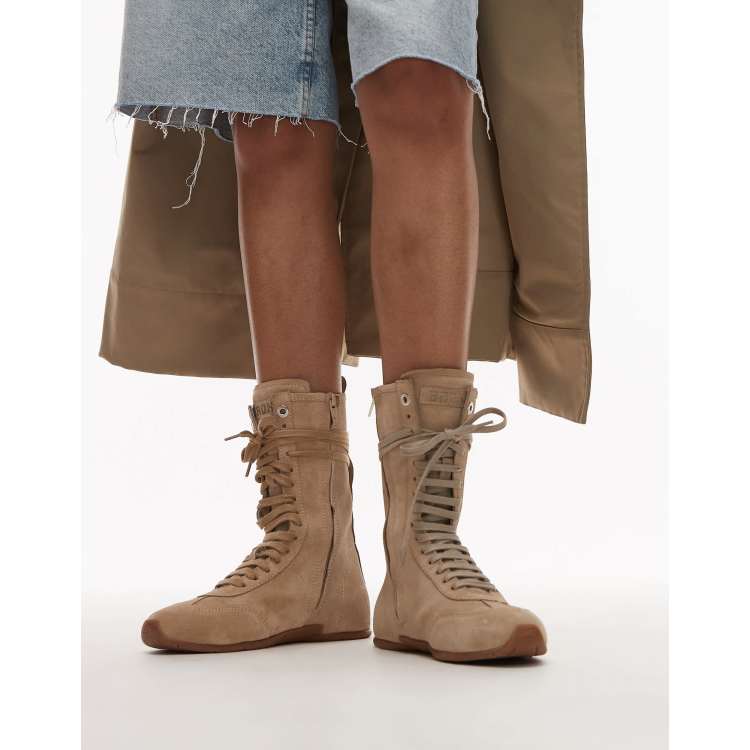 【U LAN】Suede lace-up boxing shoes Suede lace-up boxing shoes - ULAN | 60% - Asian Fashion