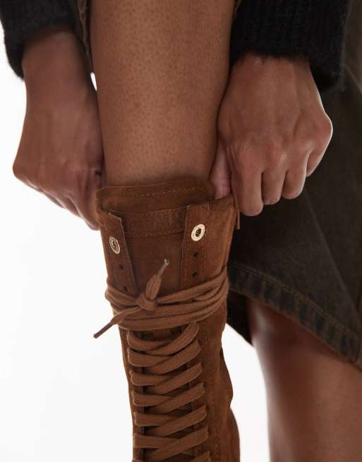 Bronx lace up boxing boot sneakers in suede tan, 2 of 4
