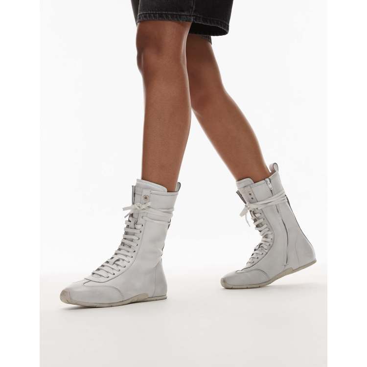 Bronx lace up boxing boot sneakers in white | ASOS