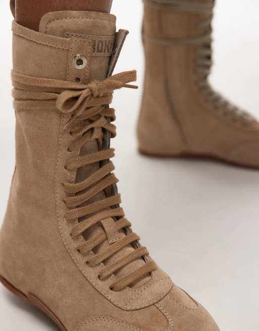 Bronx lace up boxing style boots in oatmilk