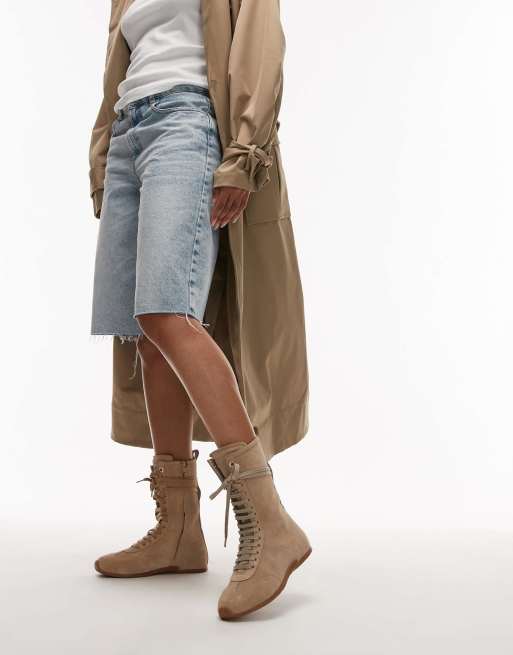 Bronx lace up boxing style boots in oatmilk