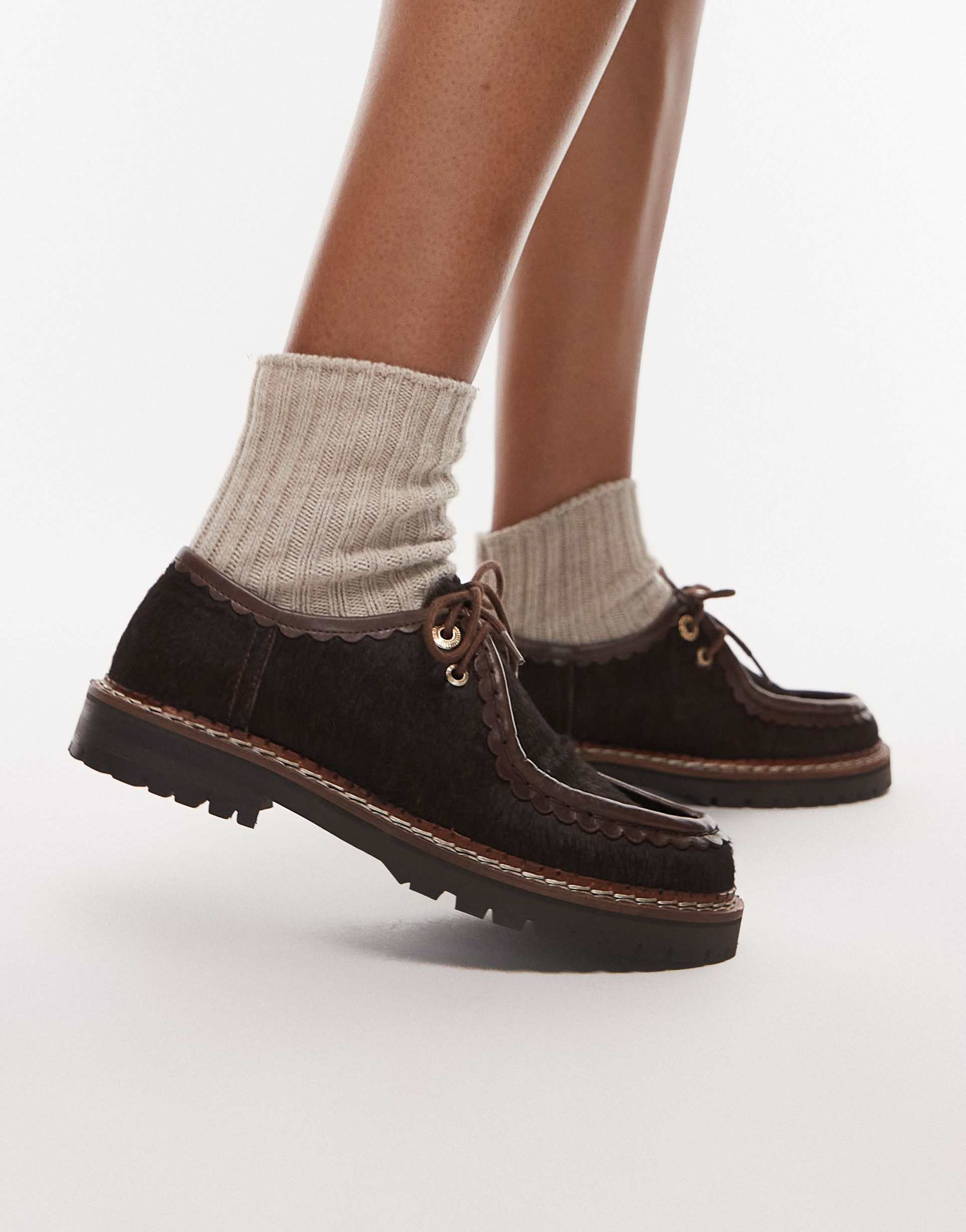 bronx lace up loafers in horsehair brown
