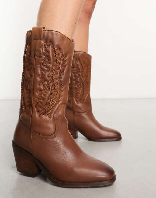 Bronx Latitude Stivali stile western in pelle color castagna