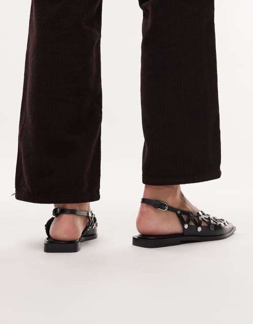 Bronx Laur-ynn studded pointed toe flat shoes in leather black, 3 of 4