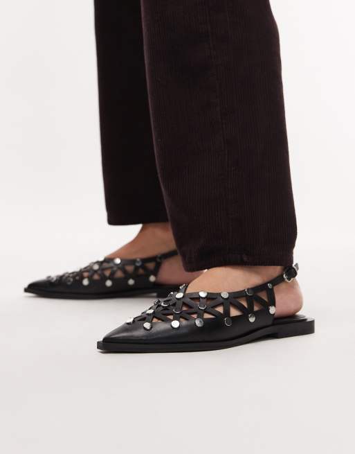 Bronx Laur-ynn studded pointed toe flat shoes in leather black, 4 of 4