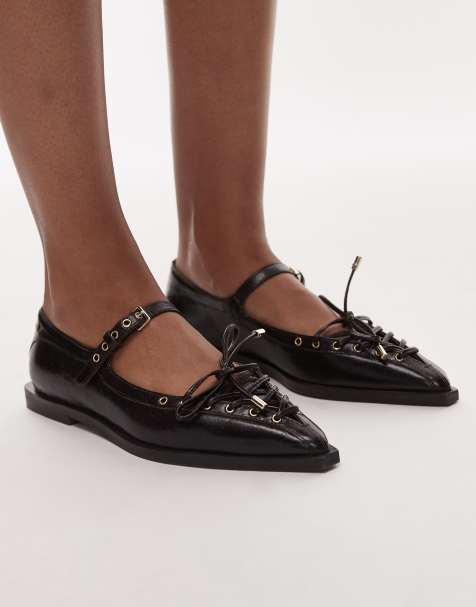 Bronx Laur-ynn tie detail ballet flats in leather chocolate - view 1
