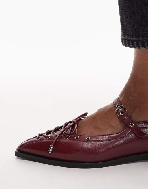 Bronx Laur-ynn tie detail ballet flats in leather oxblood, 3 of 4