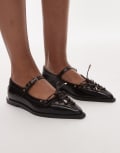 [Bronx] Bronx Laur-ynn tie detail leather ballet flat in chocolate-Brown 41 Choc