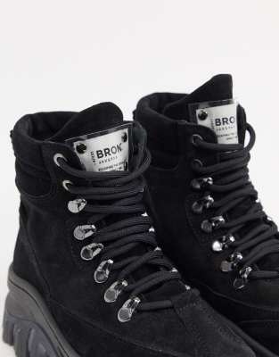 bronx black leather chunky sole hiker boots