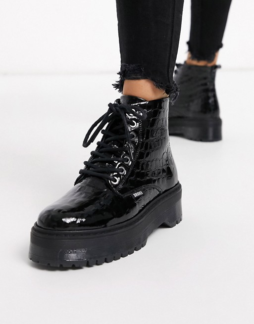 Bronx leather chunky lace up boot in black