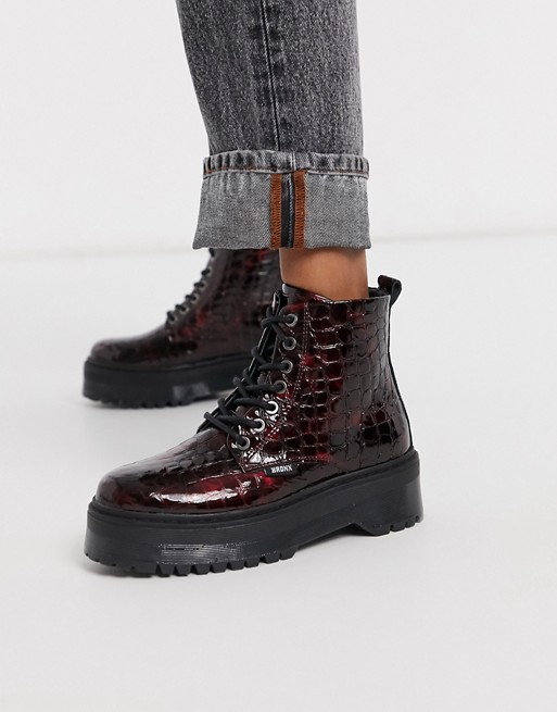 Bronx leather chunky lace up boots in wine