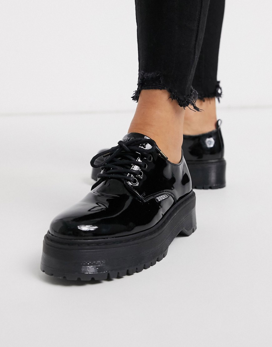 Bronx leather chunky lace up shoes in black