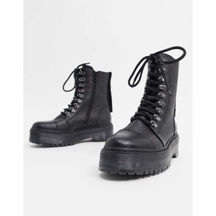 Bronx black leather hot sale chunky sole hiker boots