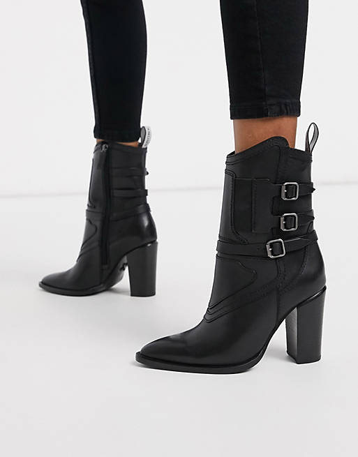 Bronx leather heeled ankle boots with buckle detail in black | ASOS