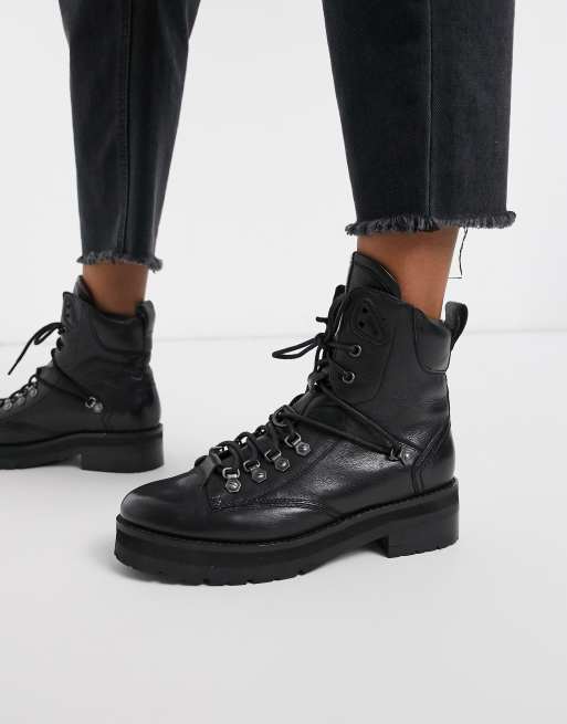 Bronx black leather store chunky sole hiker boots